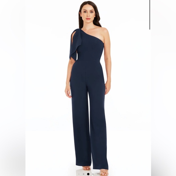 DRESS THE POPULATION Tiffany Jumpsuit one shoulder midnight navy blue XXL NWT - Picture 1 of 7